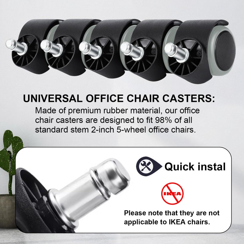 YIOVVOM 2 Inch Office Chair Wheels Heavy Duty Replacement  Mute Rubber Rotating Desk Office Chair Replacement Wheels  Safe for All Floor Protecting Office Chair Caster Wheels 11mm Standard Stem Size Fits 99% - Image 3